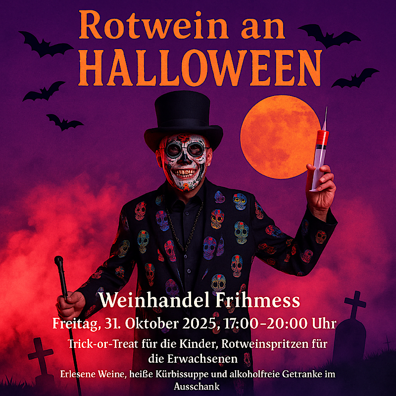 Rotwein an Halloween im Weinhandel Frihmess