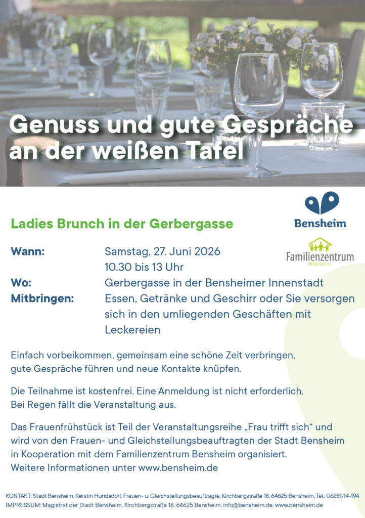 Flyer zum Ladies Brunch: weißgedeckte Tafel