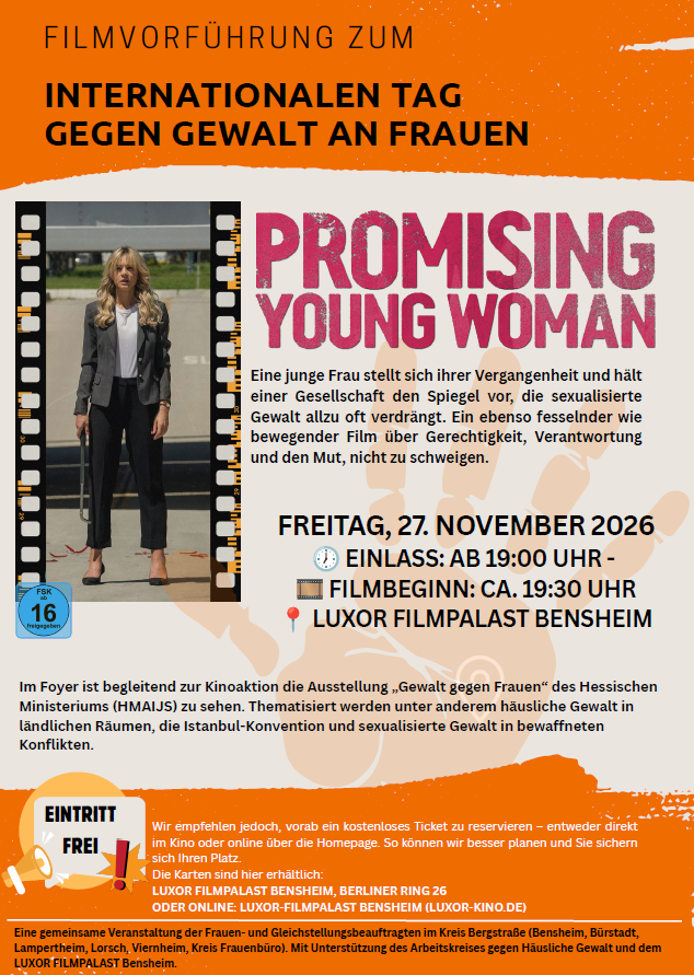 Filmvorführung zum internationalen Tag gegen Gewalt an Frauen "PROMISING YOUNG WOMAN"