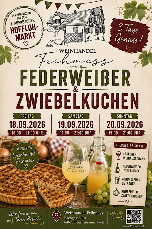 Federweißer- und Zwiebelkuchenfest im Weinhandel Frihmess