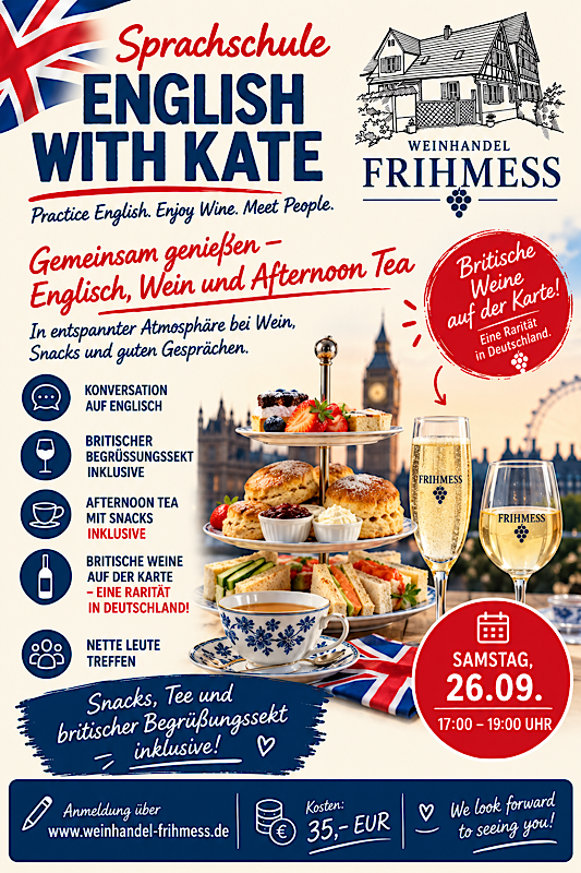 English, Wine & Afternoon Tea – ein britischer Abend in Auerbach