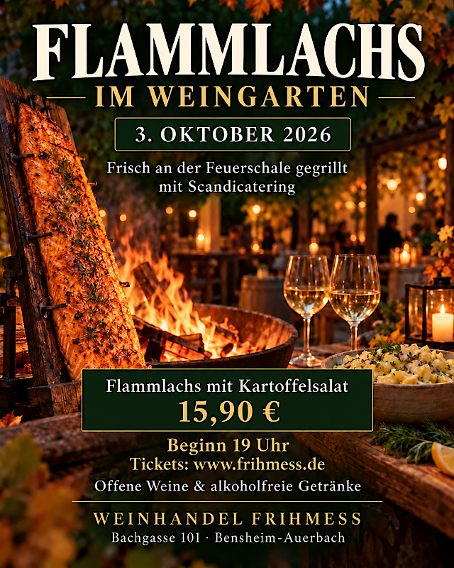 Skandinavischer Flammlachs im Weingarten Frihmess